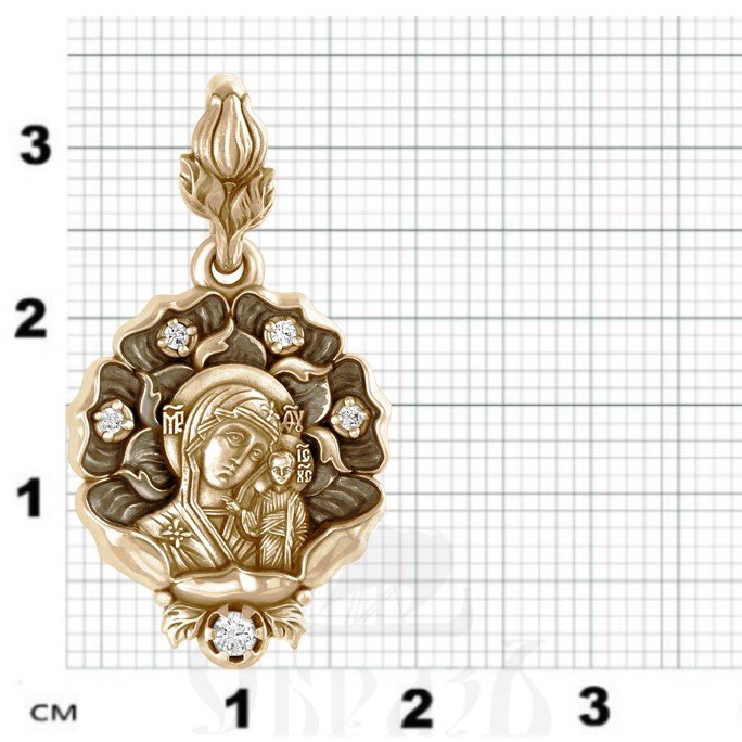 образок «казанская икона богородицы», золото 585 проба желтое с бриллиантами (арт. 202.573)