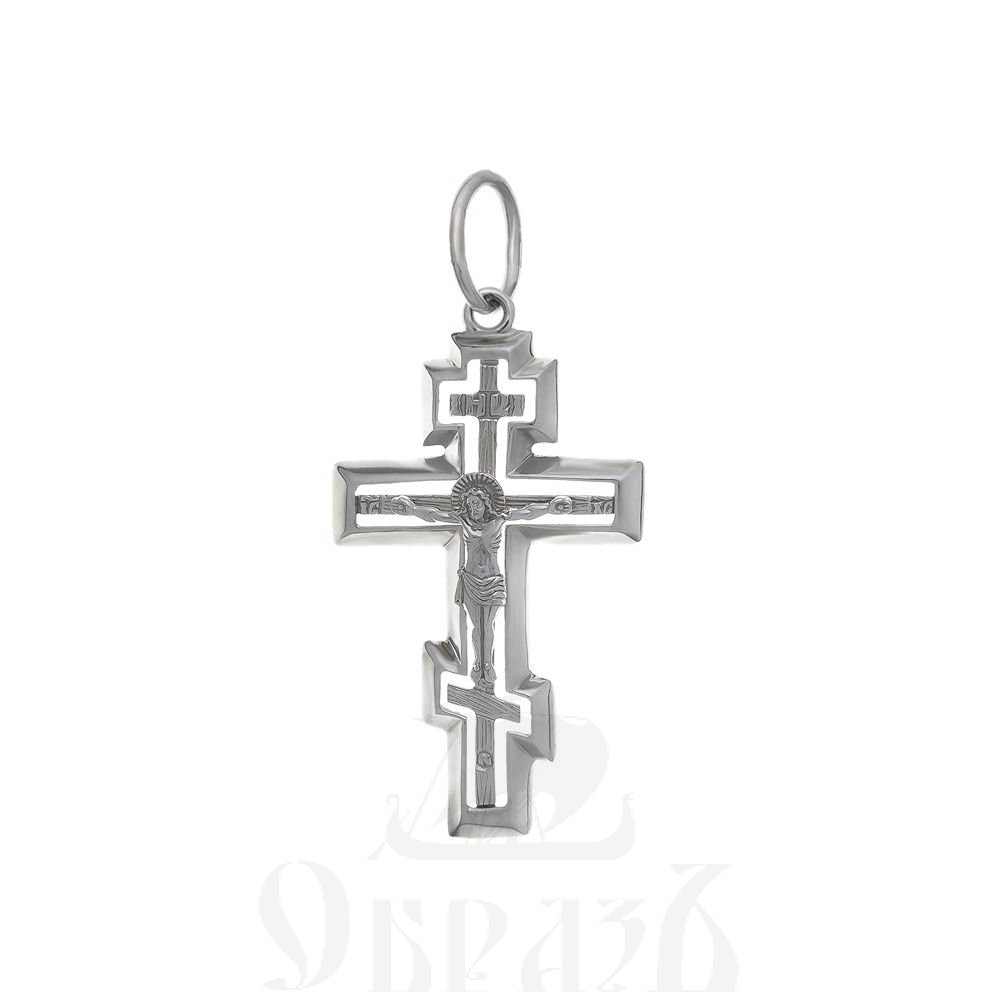 золотой восьмиконечный крест с молитвой "спаси и сохрани", 585 проба белого цвета (арт. п10034-з5б)
